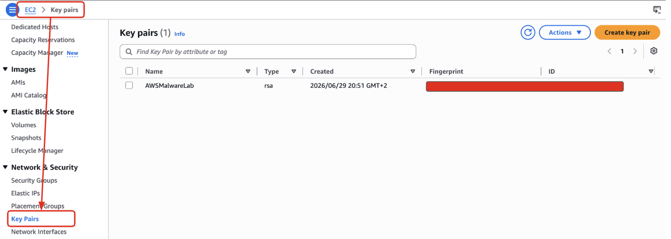 Figure 3: Creating Key pairs for accessing AWS machine.