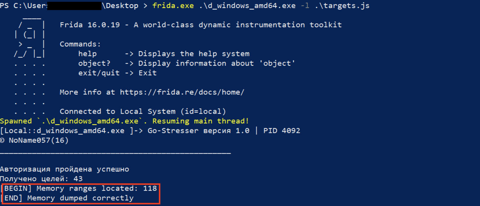 Figure 5 - Dumping process Memory with Frida