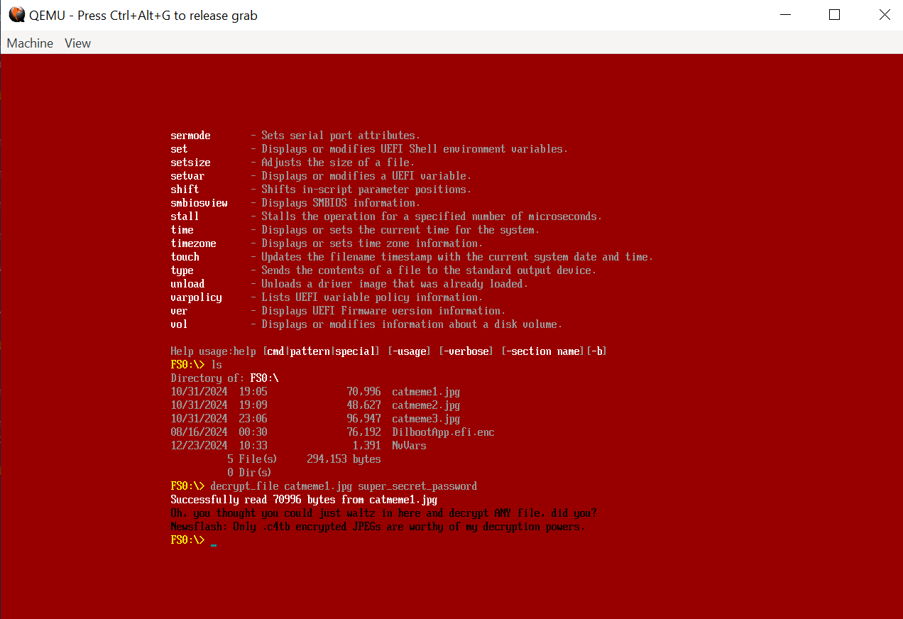 Figure 1: Catbert Ransomware - attempt to decrypt file with random password